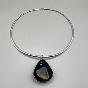 Druzy drusy geode slice pendant stone omega chain necklace statement style.